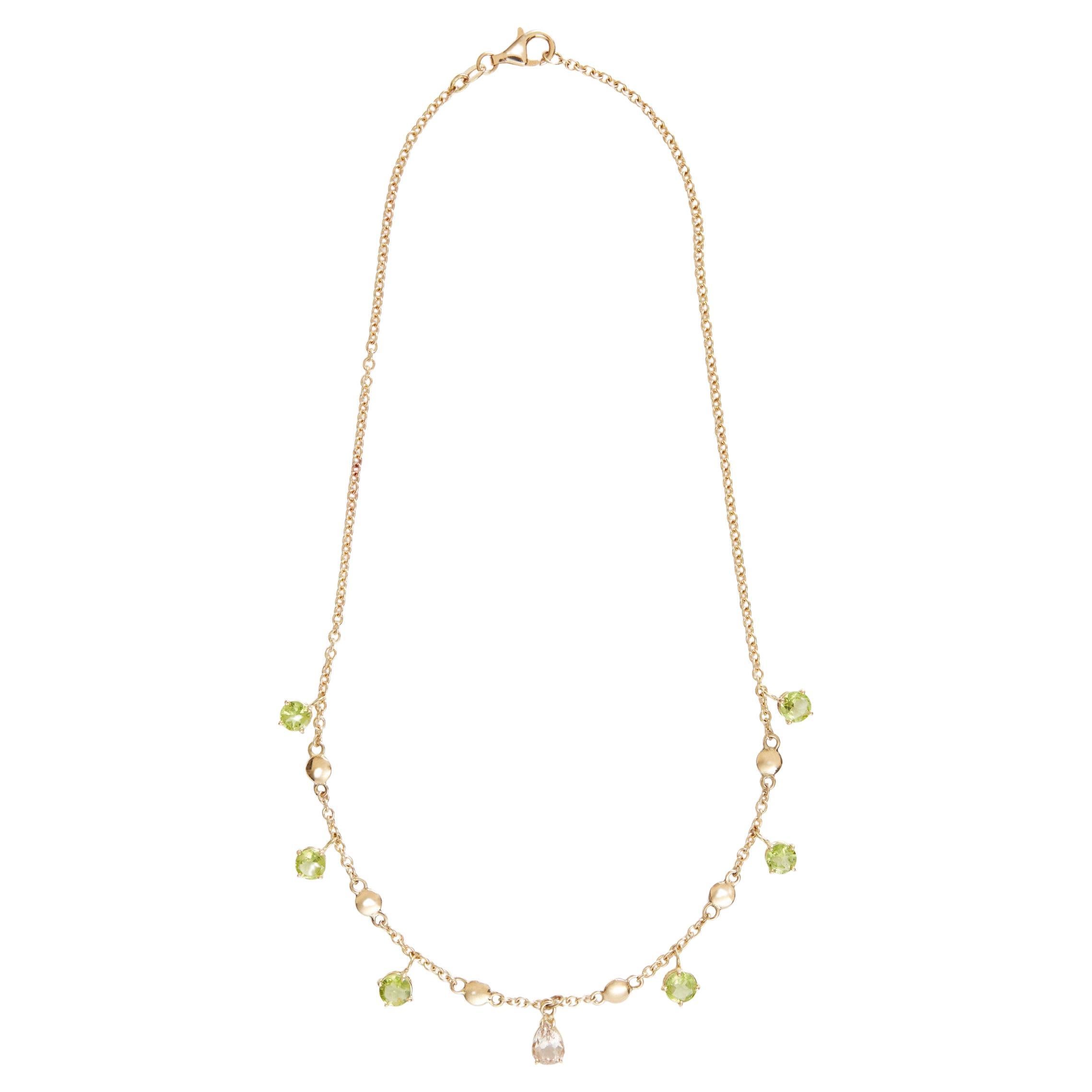 Peridot Sapphire Drop 18 k Gold Necklace For Sale