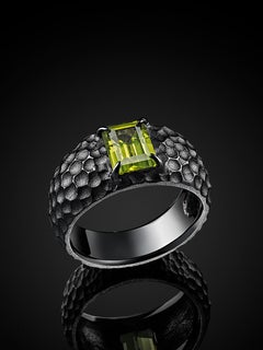 Peridot Silver Ring Black Patina Unisex
