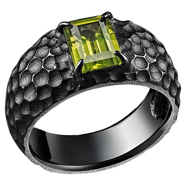 Peridot Silberring Schwarz Patina Unisex