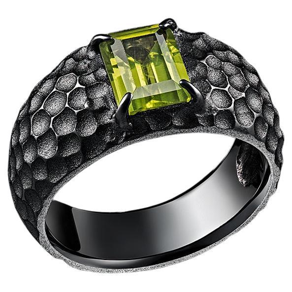 Peridot Silver Ring Black Patina Unisex For Sale