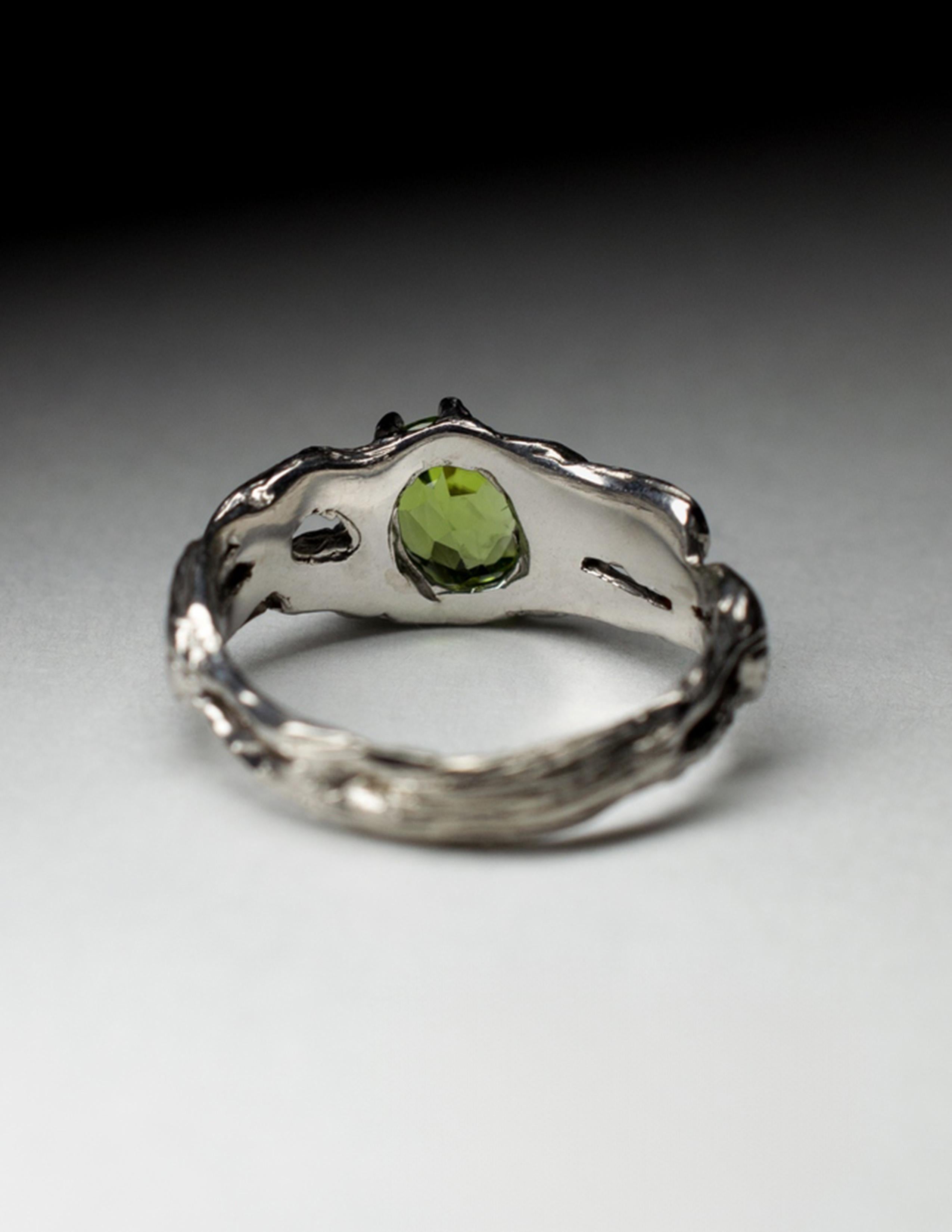 Peridot Silver Ring Fancy Oval Bright Green Natural Chinese Gemstone For Sale 4