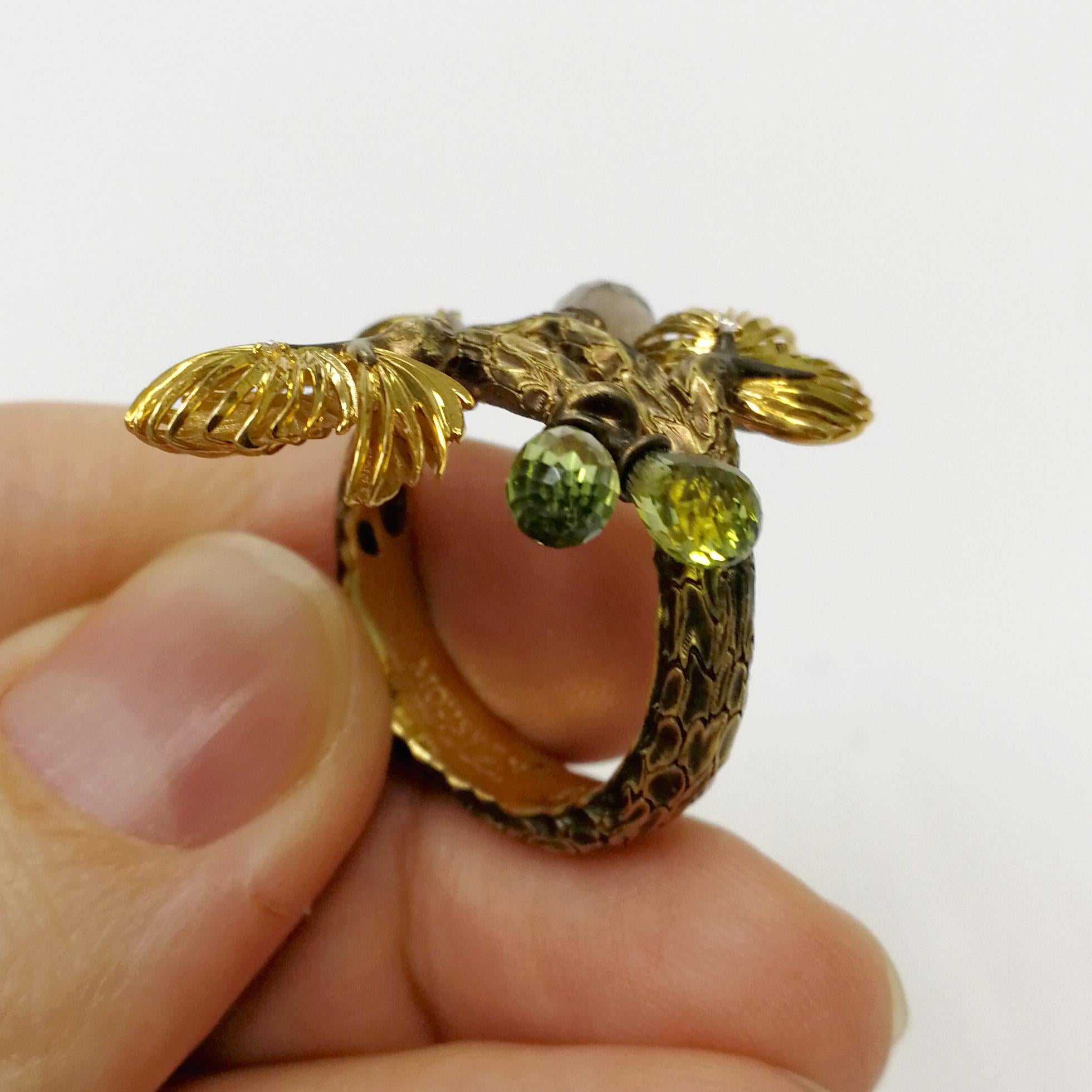 Peridot Rauchquarz Diamanten 18 Karat Gelbgold Kiefer Ring (Gemischter Schliff) im Angebot