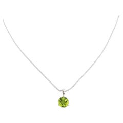 Peridot Solitaire Pendant Necklace in 14k White Gold