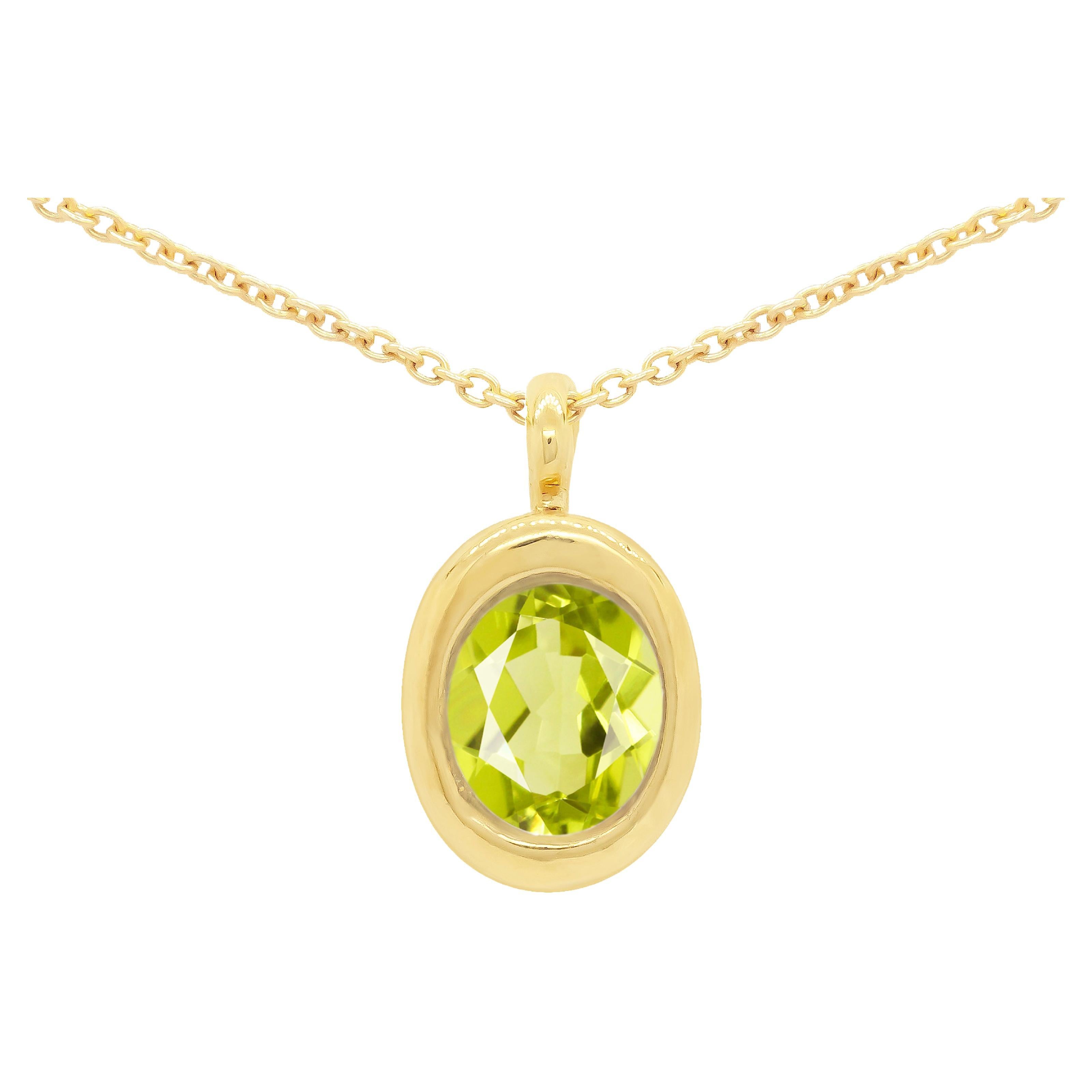 Peridot Solo Oval 14k Gold Necklace