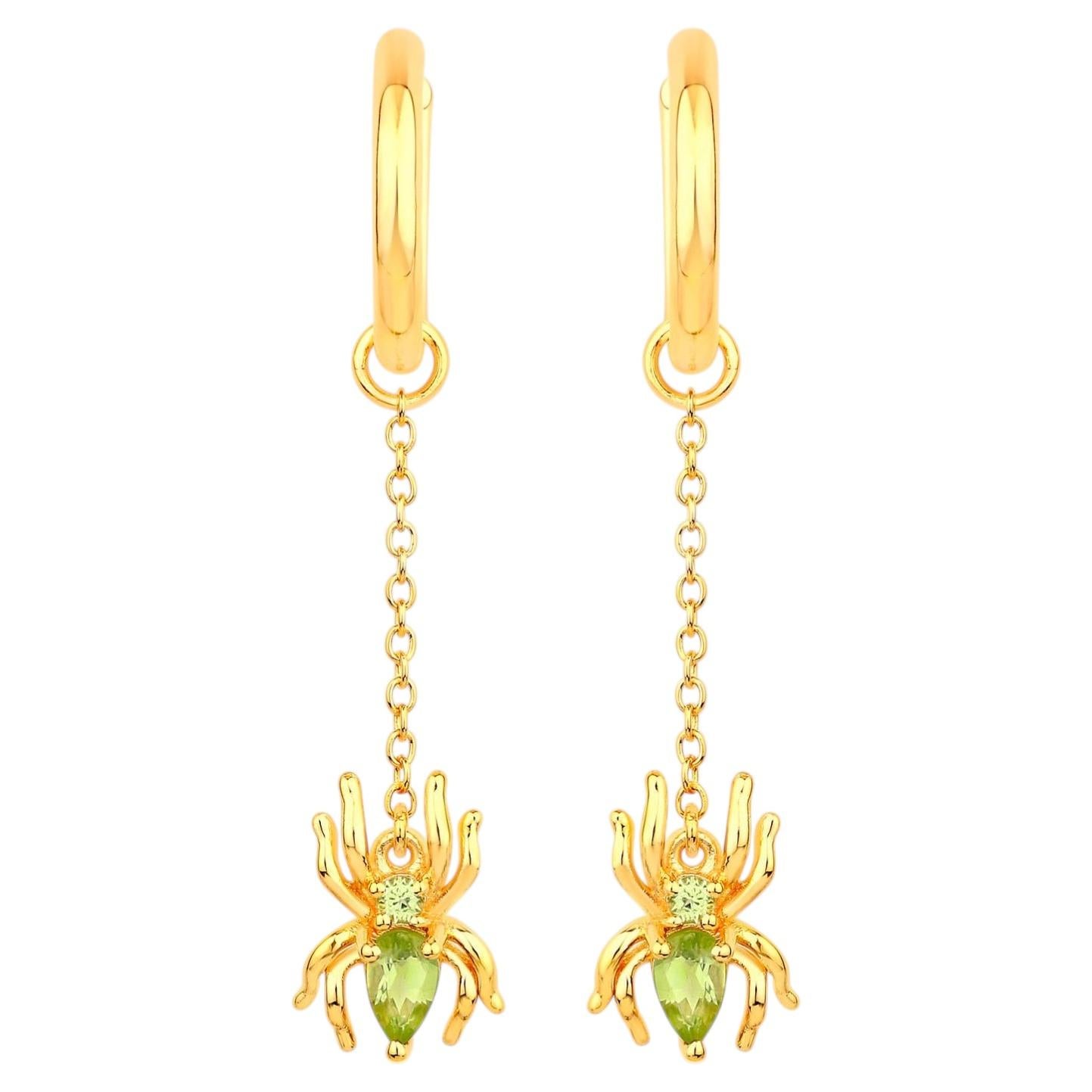 Peridot Spider Earrings 0.48 Carats Gold Plated Silver For Sale