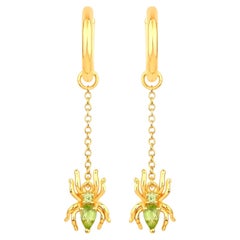Peridot Spider Earrings 0.48 Carats Gold Plated Silver