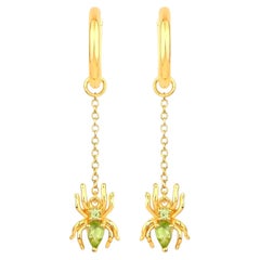 Peridot Spider Earrings 0.48 Carats Gold Plated Silver