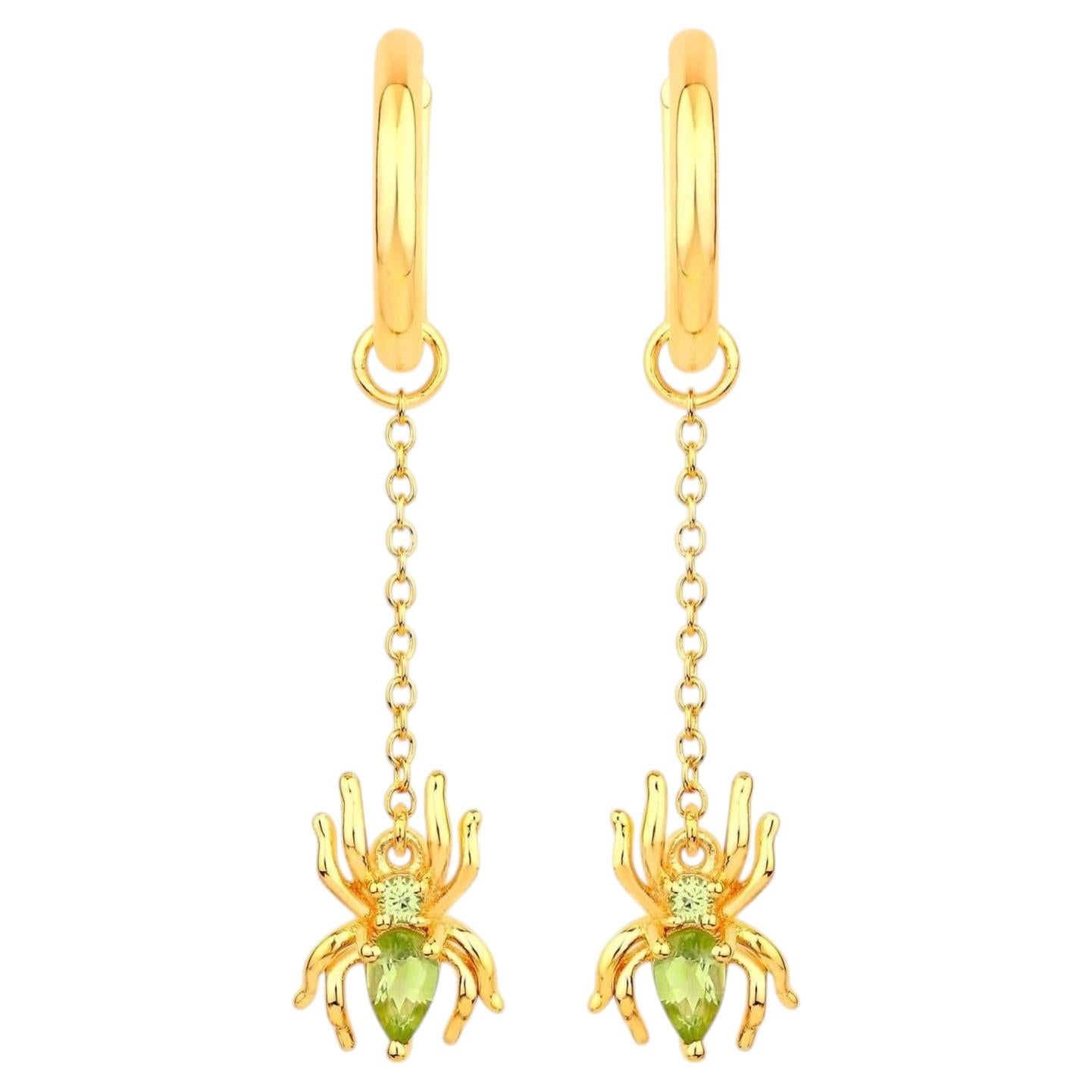 Peridot Spider Earrings 0.48 Carats Gold Plated Silver For Sale