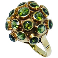 Peridot Sputnik Ring, 18 Karat Yellow Gold, Made in England