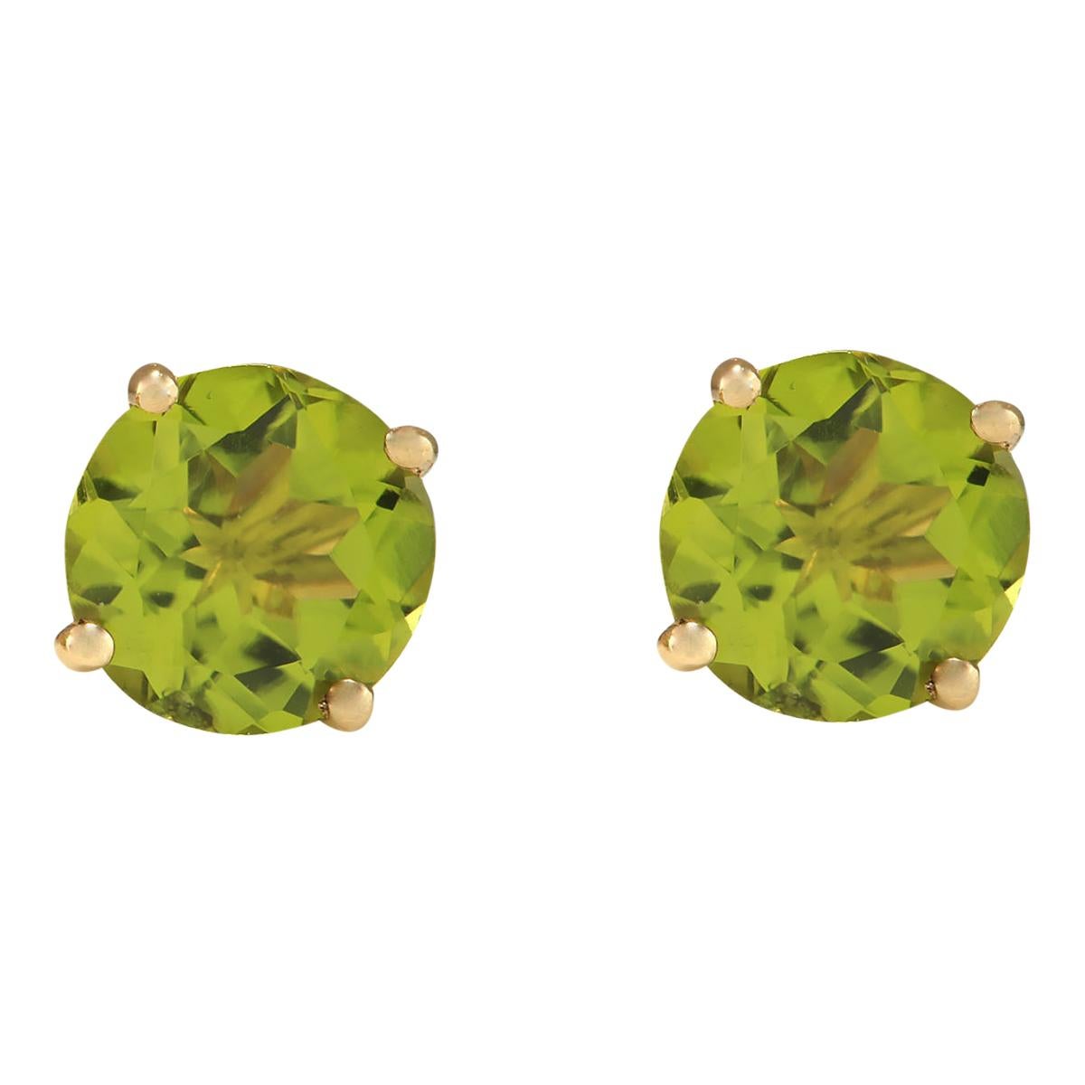 Peridot Stud Earrings In 14 Karat Yellow Gold In New Condition For Sale In Los Angeles, CA