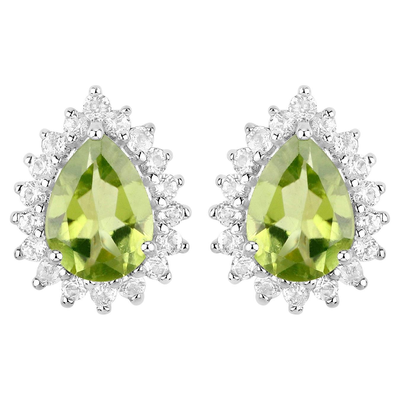 Peridot Ohrstecker Topas 2,03 Karat 18K Weißgold Vergoldet Silber im Angebot