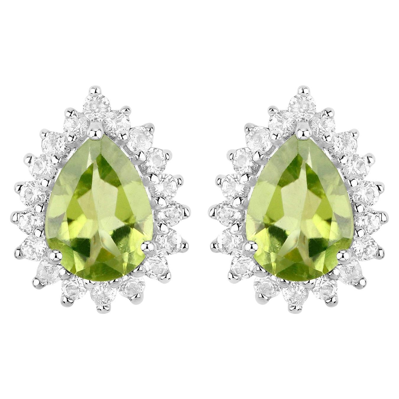 Boucles d'oreilles péridot Topaze 2.03 Carats Argent plaqué or blanc 18K en vente