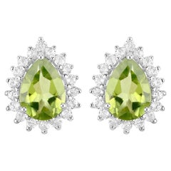 Boucles d'oreilles péridot Topaze 2.03 Carats Argent plaqué or blanc 18K