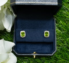 Peridot Stud Earrings White Topaz Halo 3 Carats Sterling Silver