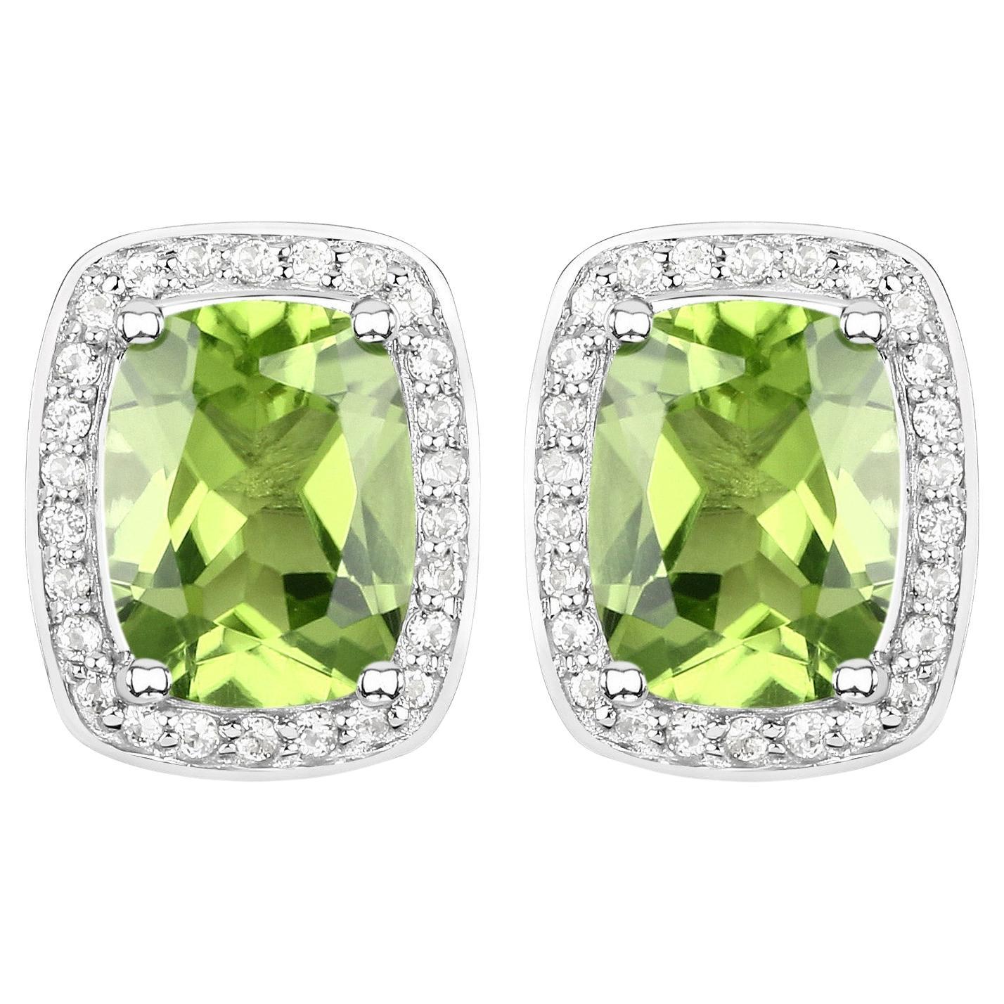 Peridot Stud Earrings White Topaz Halo 3 Carats Sterling Silver