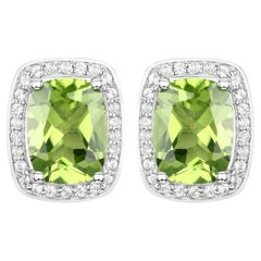 Pendientes de peridoto Halo de topacio blanco 3 quilates Plata de ley