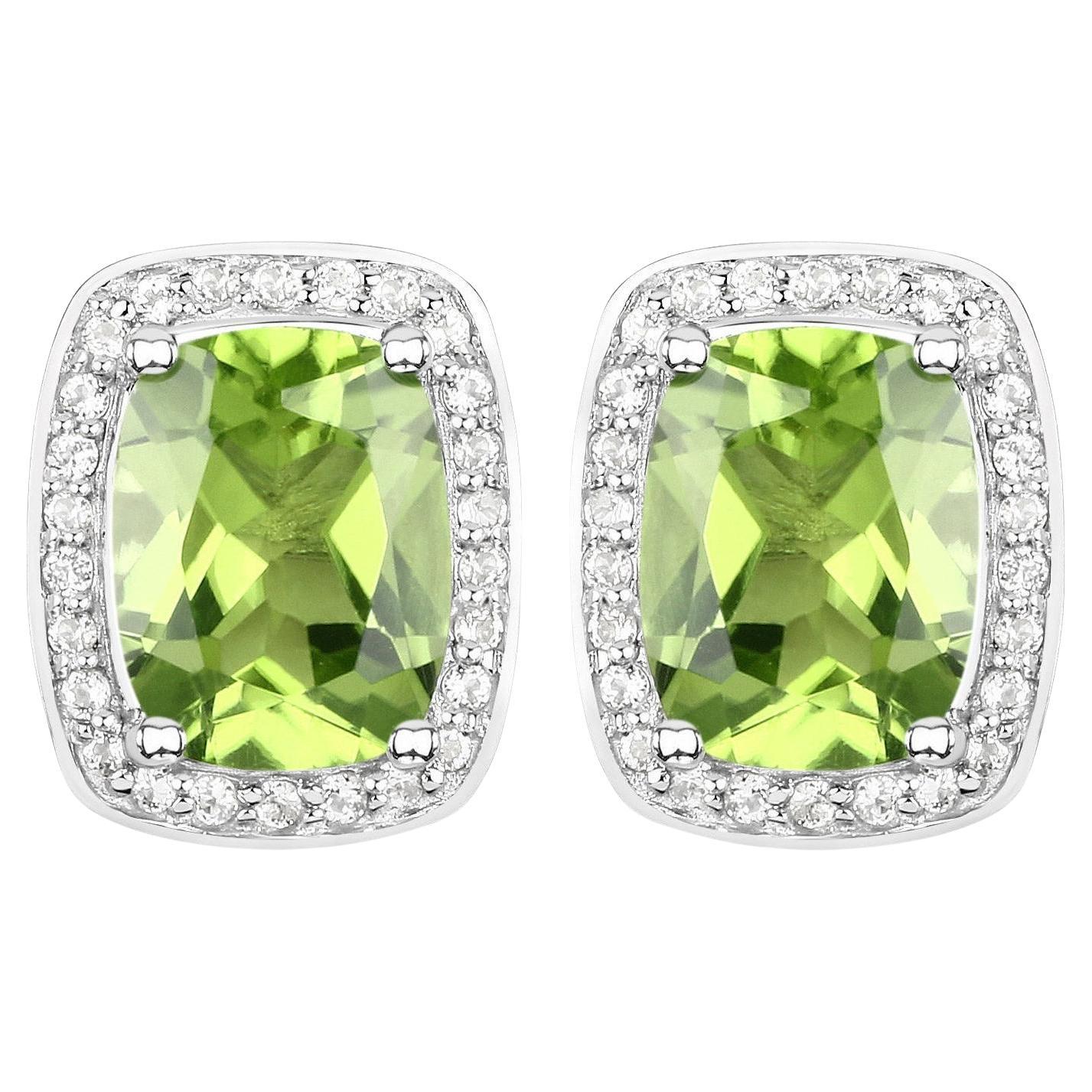 Peridot Stud Earrings White Topaz Halo 3 Carats Sterling Silver in vendita