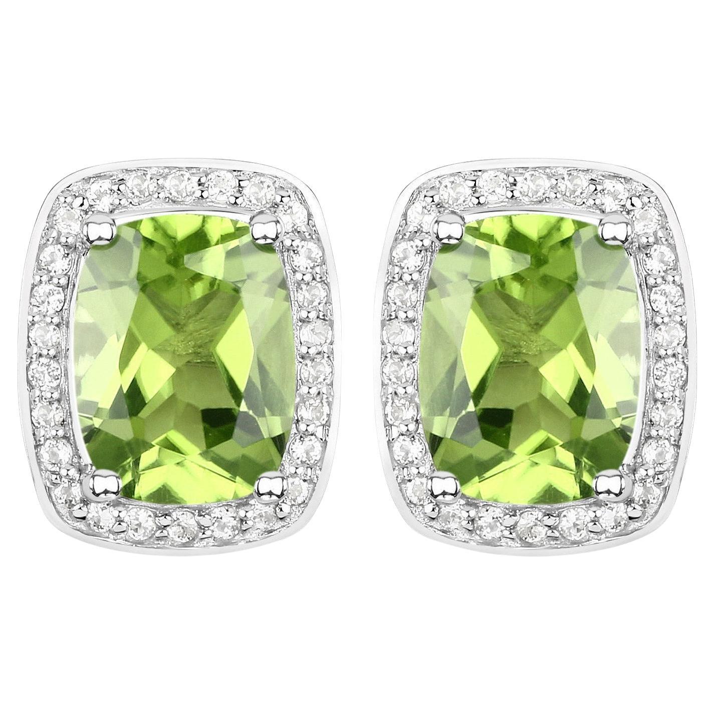 Peridot Stud Earrings White Topaz Halo 3 Carats Sterling Silver For Sale