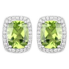 Peridot Stud Earrings White Topaz Halo 3 Carats Sterling Silver