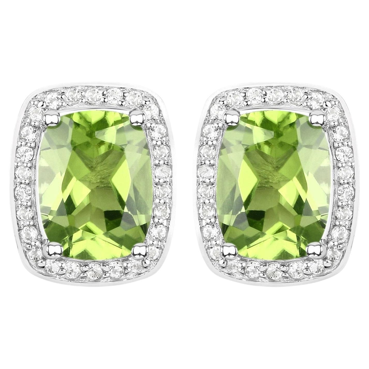 Peridot Stud Earrings White Topaz Halo 3 Carats Sterling Silver