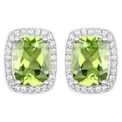 Orecchini con perno di peridoto Topazio bianco aureolato 3 carati A. Silver