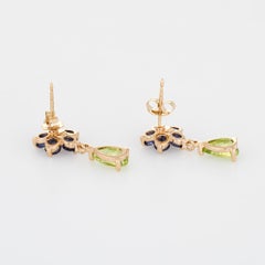Peridot Tanzanite Drop Earrings Flowers Estate 14 Karat Yellow Gold Fine Jewelry