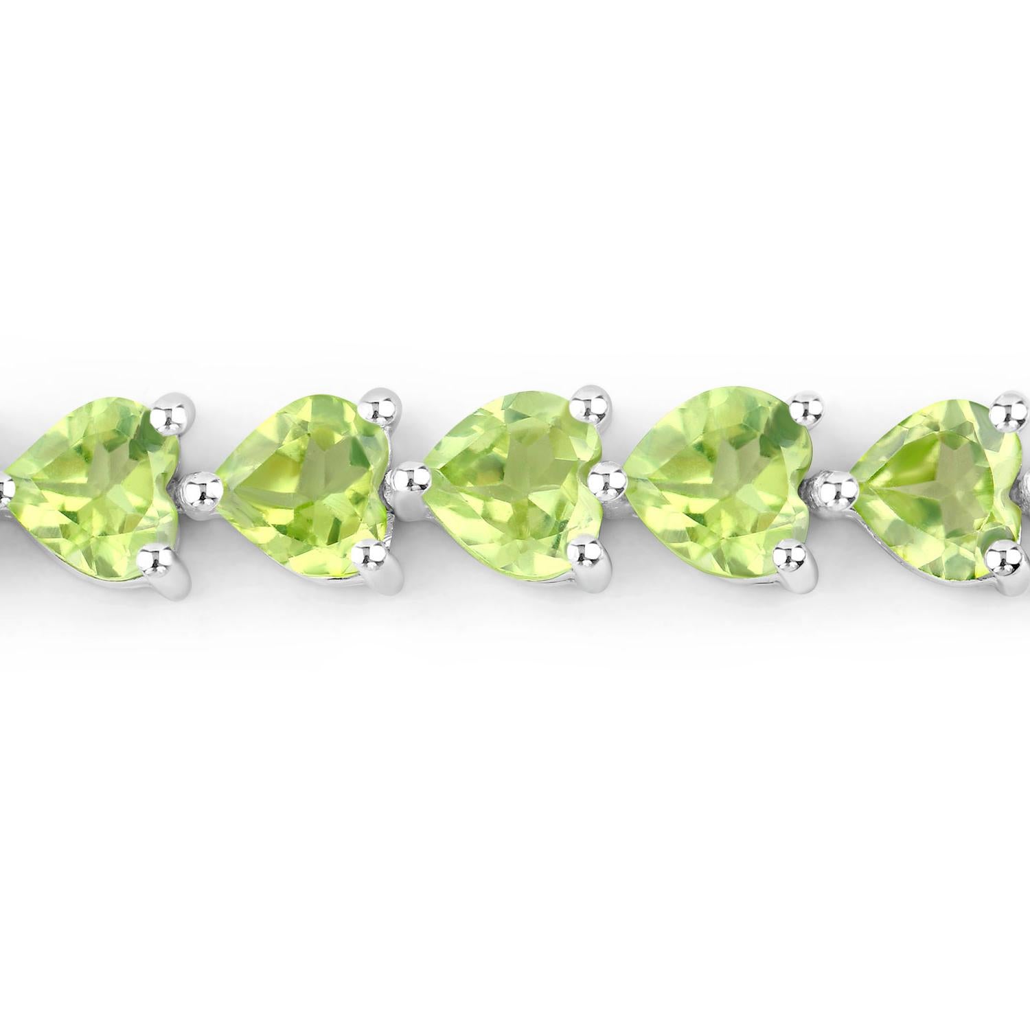 Taille cœur Bracelet tennis en argent sterling avec péridot 13.6 carats en vente