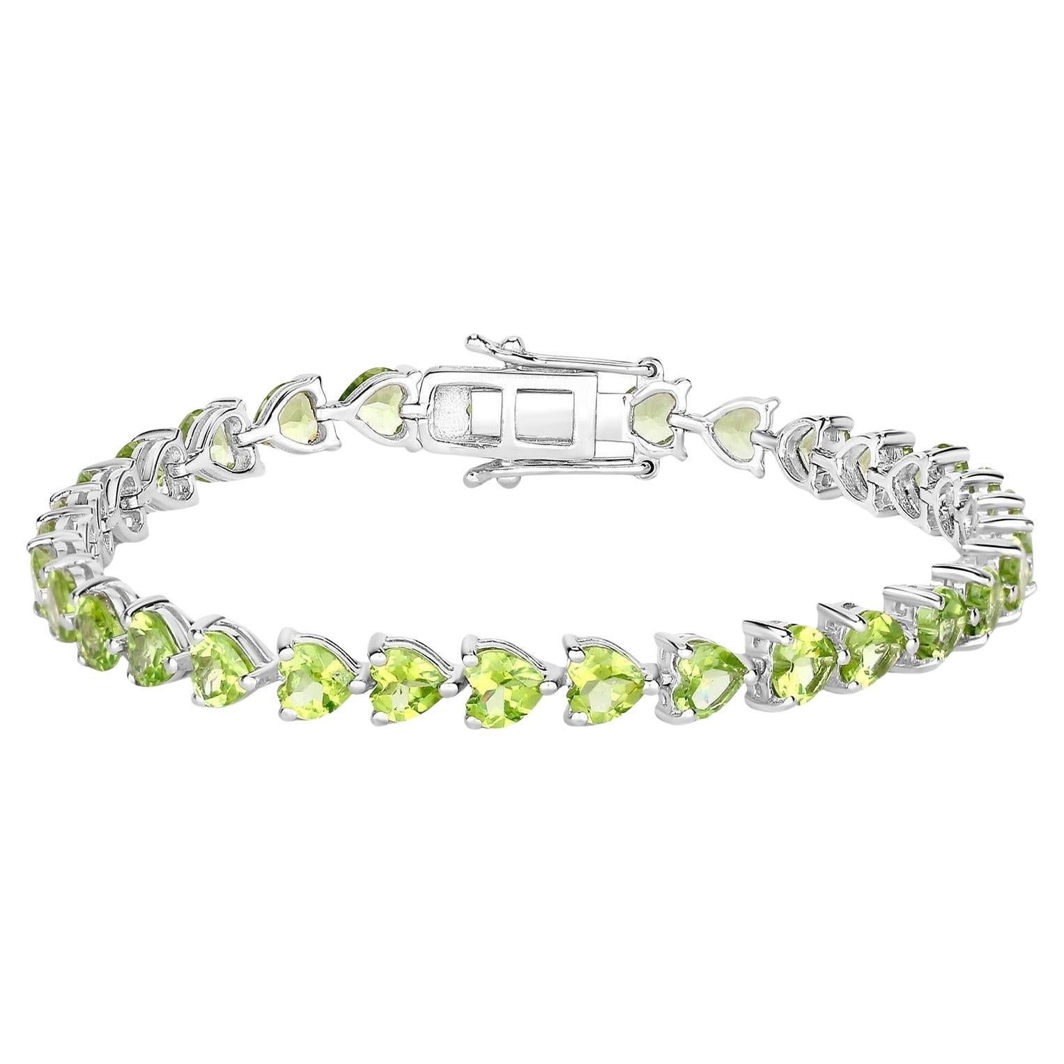 Peridot Tennis Bracelet 13.6 Carats Sterling Silver For Sale