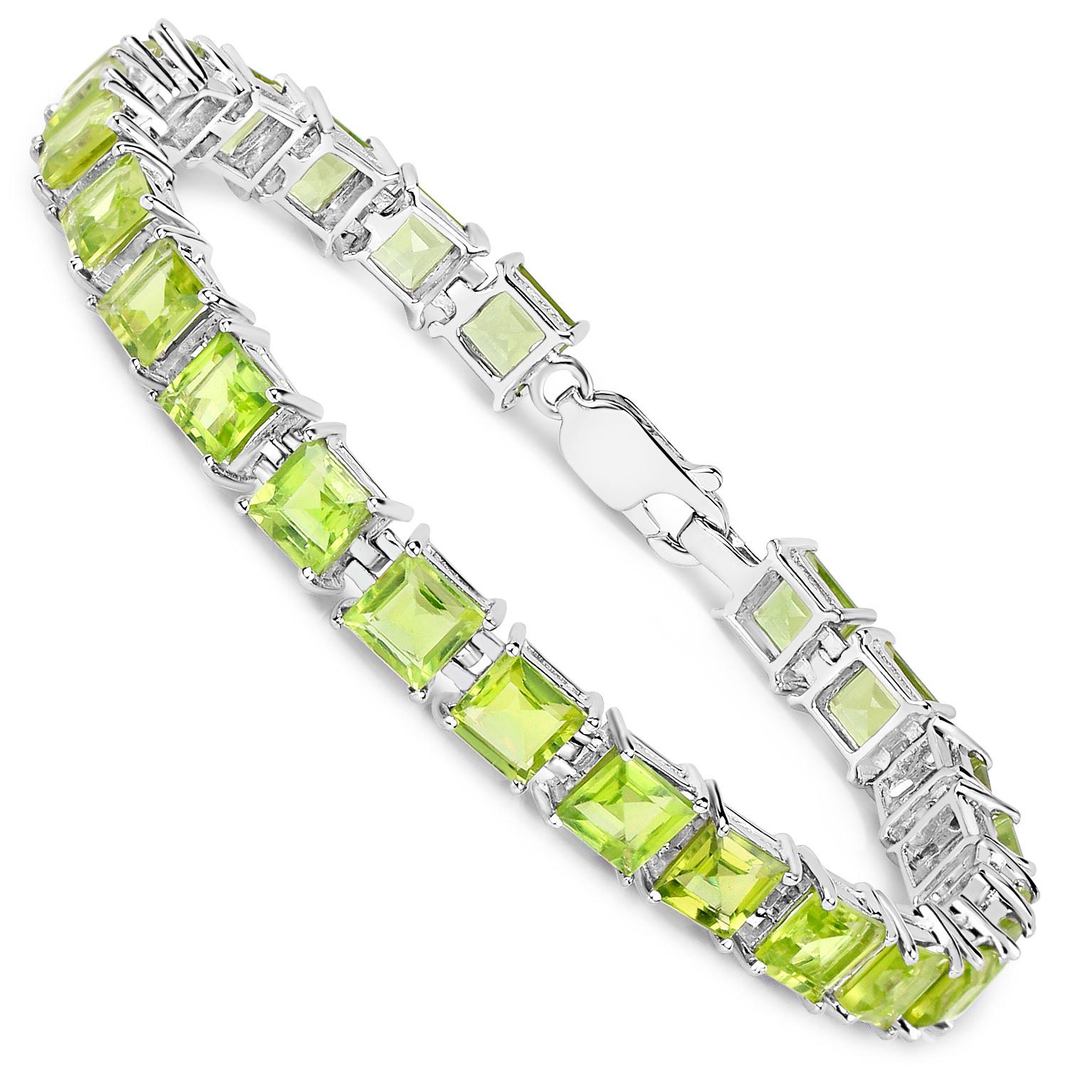 Contemporary Peridot Tennis Bracelet 15 Carats Rhodium Plated Sterling Silver For Sale