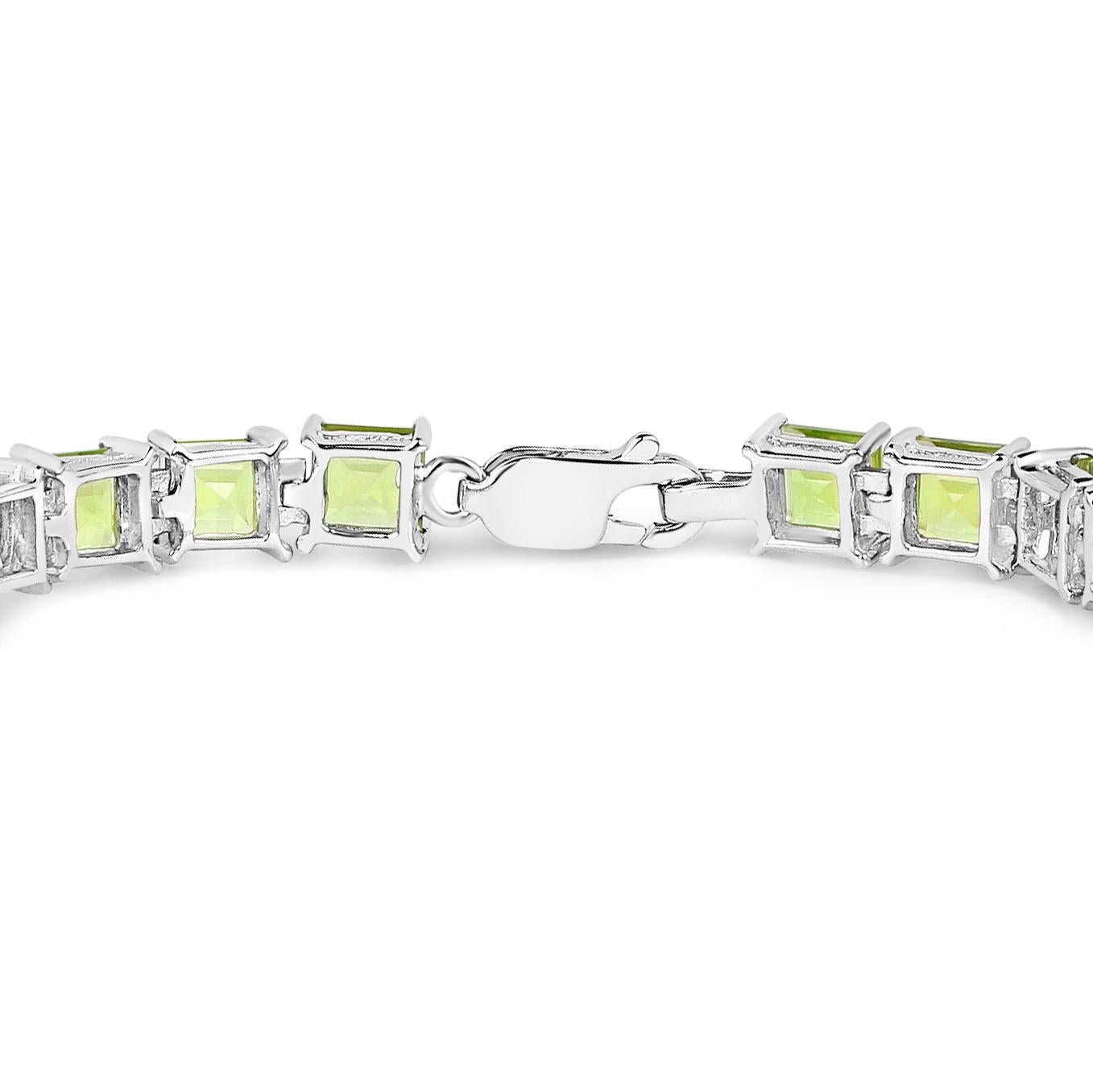 Peridot Tennis Bracelet 15 Carats Rhodium Plated Sterling Silver In Excellent Condition For Sale In Aliso Viejo, CA