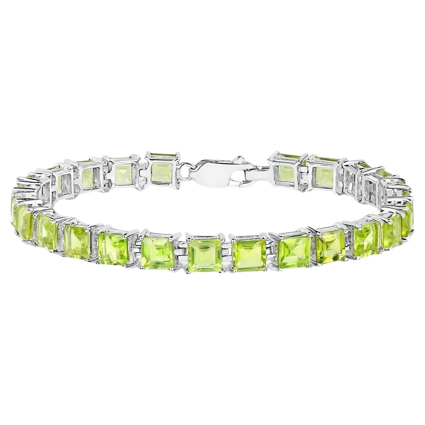 Bracciale tennis con peridoto 15 carati in argento placcato in rodio