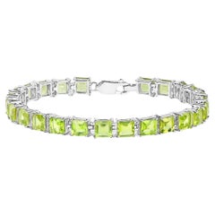 Peridot Tennis Bracelet 15 Carats Rhodium Plated Sterling Silver