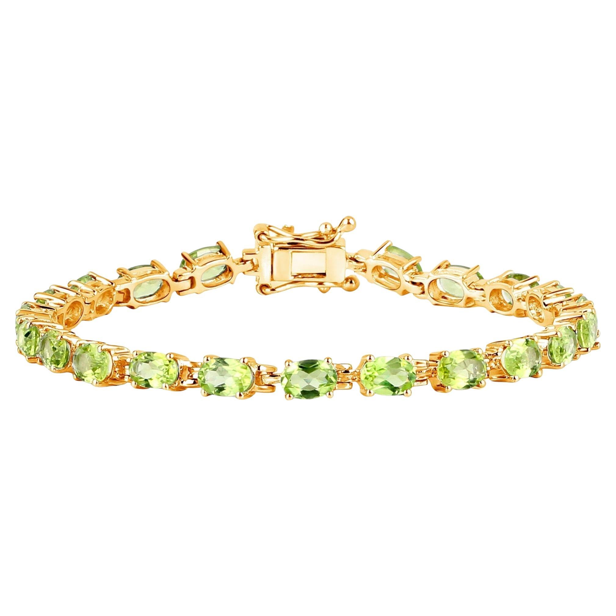 Peridot Tennis Bracelet 8.6 Carats Oval Cut 14K Yellow Gold Plated Silver