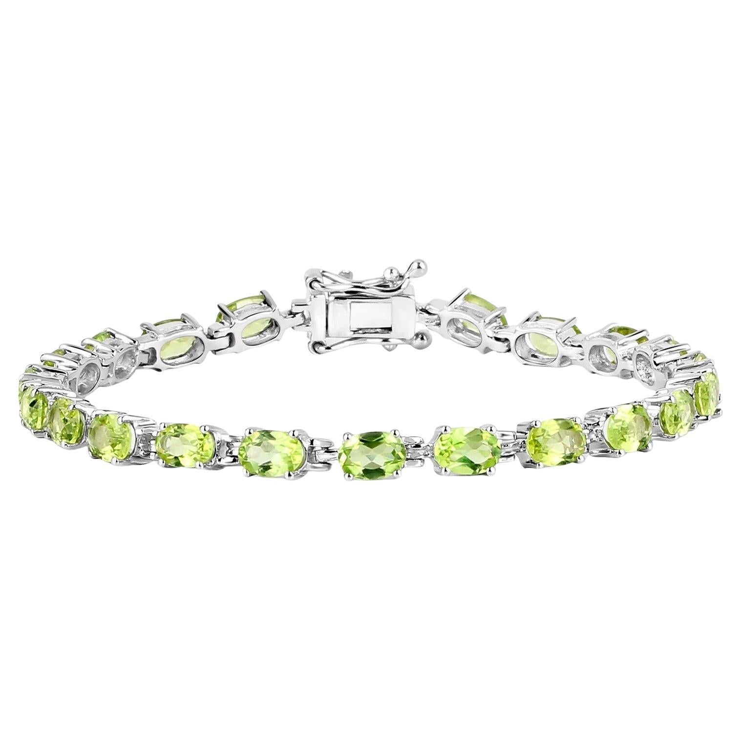 Peridot Tennis Bracelet 8.6 Carats Sterling Silver For Sale