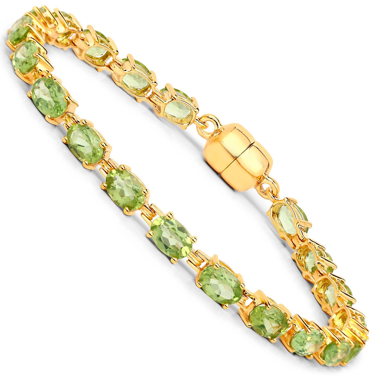 Contemporary Peridot Tennis Bracelet 9.03 Carats 18K Yellow Gold Plated Sterling Silver For Sale