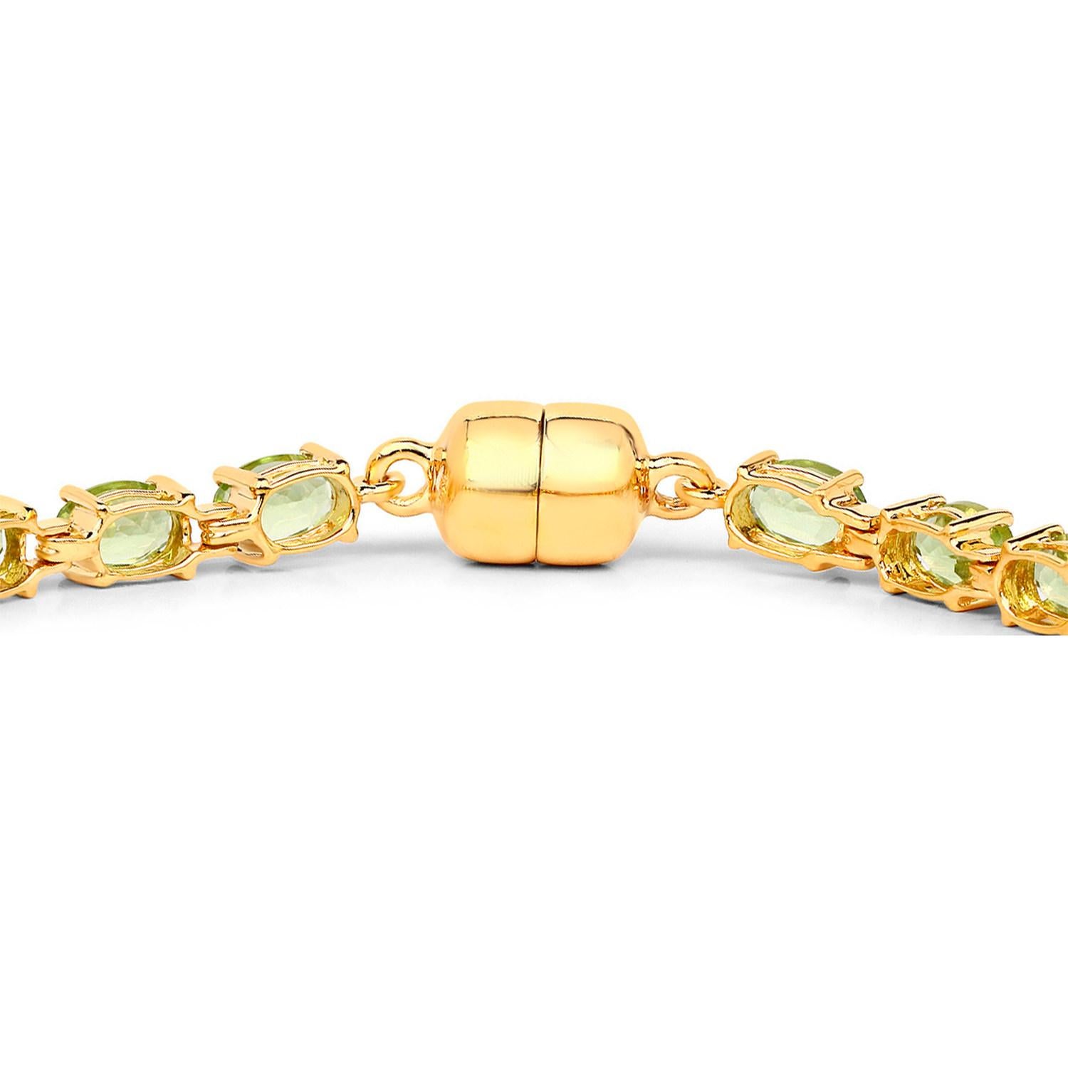 Peridot Tennis Bracelet 9.03 Carats 18K Yellow Gold Plated Sterling Silver For Sale 2