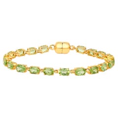 Peridot Tennis Bracelet 9.03 Carats 18K Yellow Gold Plated Sterling Silver