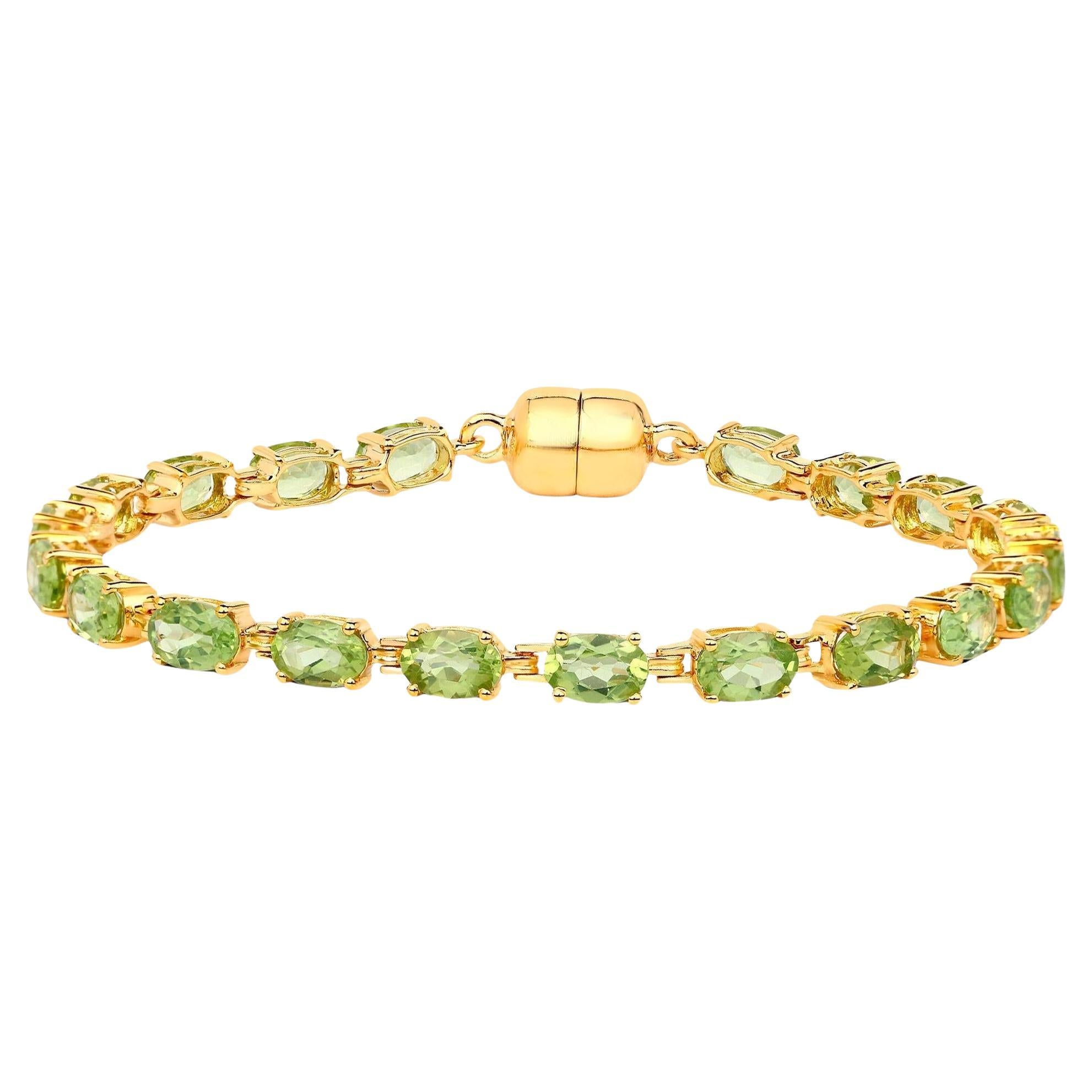 Peridot Tennis Bracelet 9.03 Carats 18K Yellow Gold Plated Sterling Silver For Sale