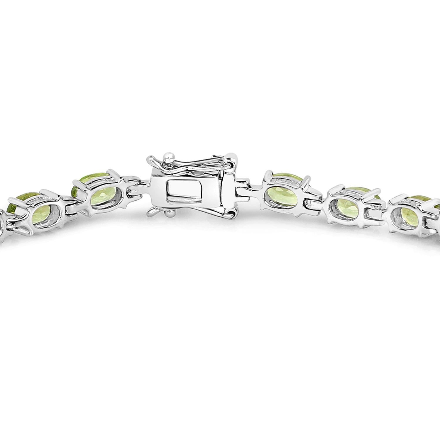 Oval Cut Peridot Tennis Bracelet 9.45 Carats Sterling Silver For Sale