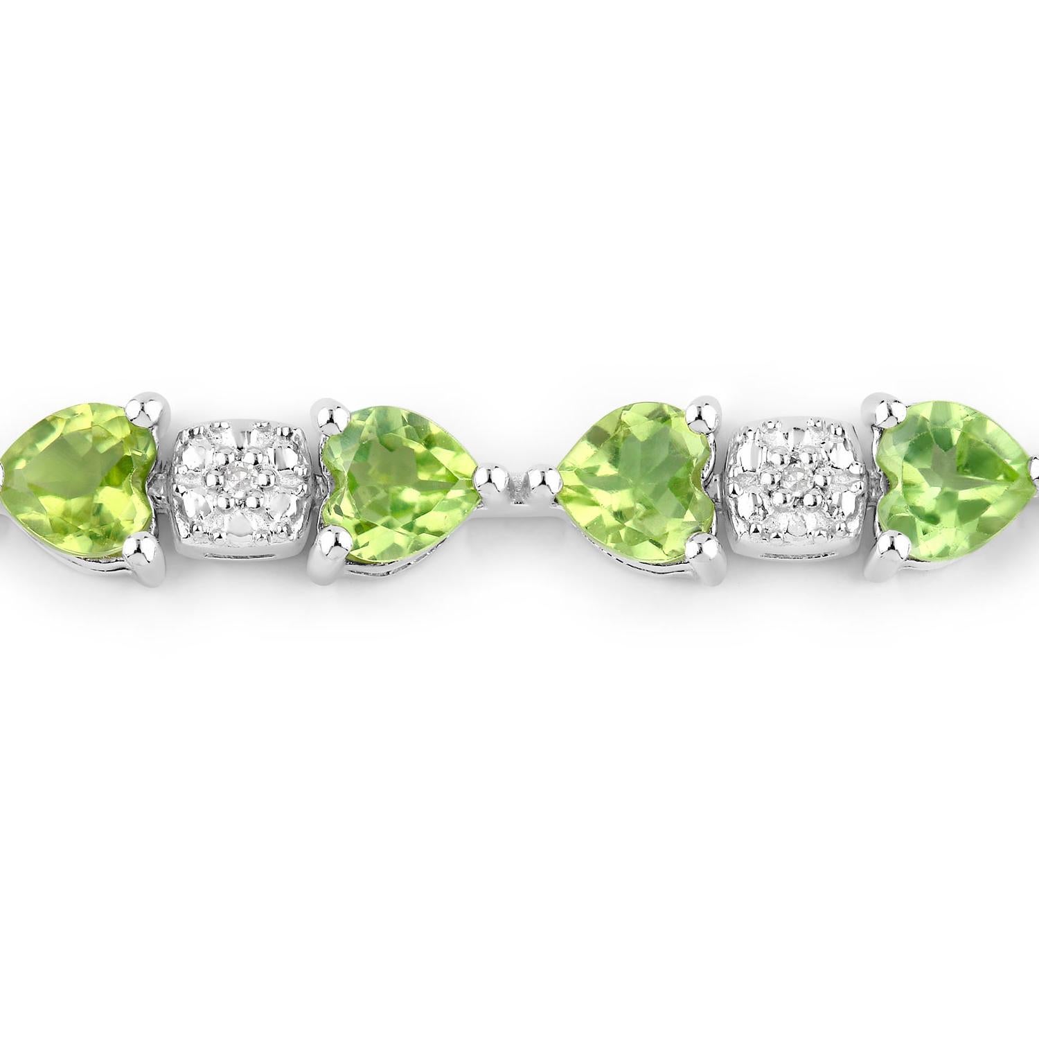 Taille cœur Bracelet de tennis en péridot Diamants 9,75 carats Argent Sterling en vente