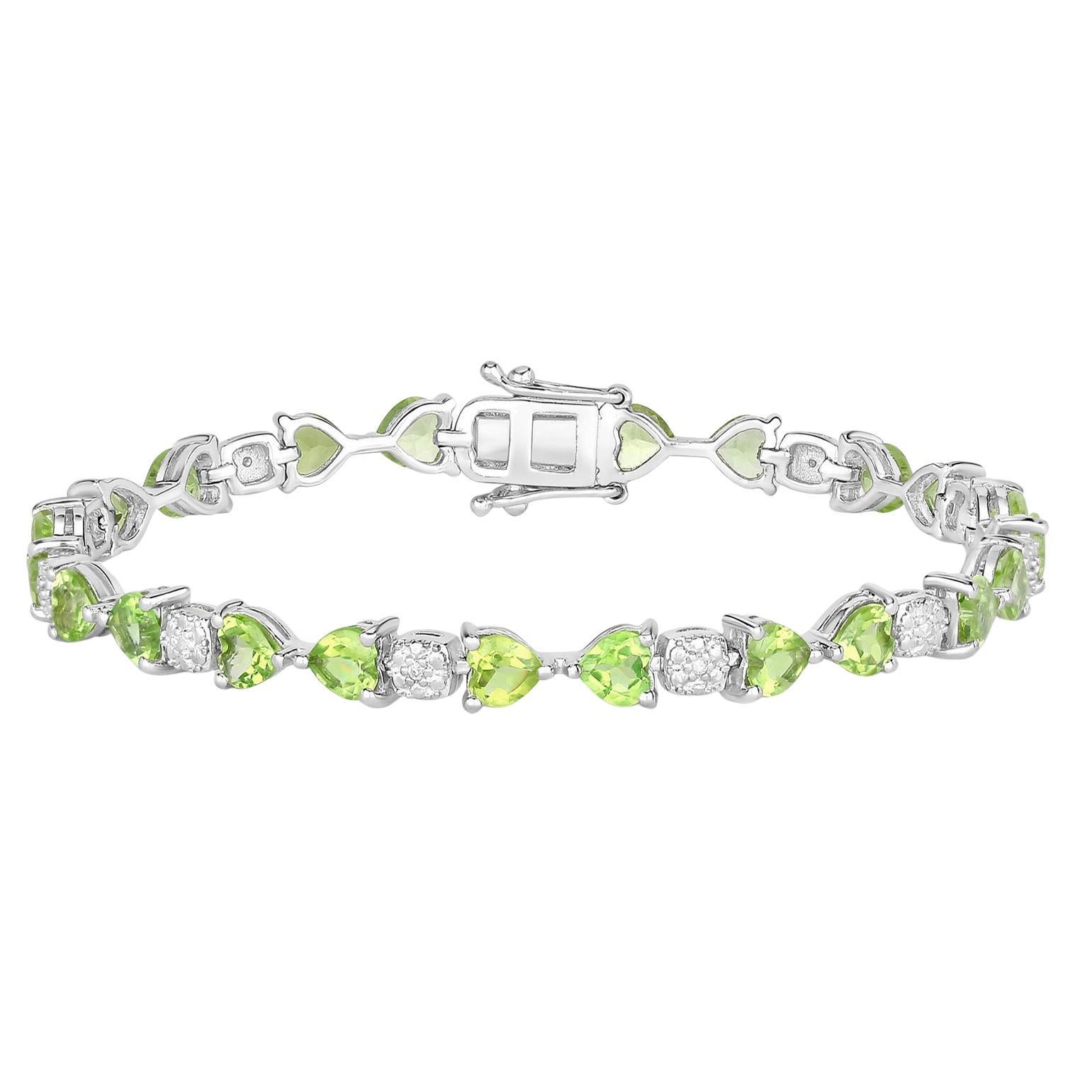 Bracelet de tennis en péridot Diamants 9,75 carats Argent Sterling en vente