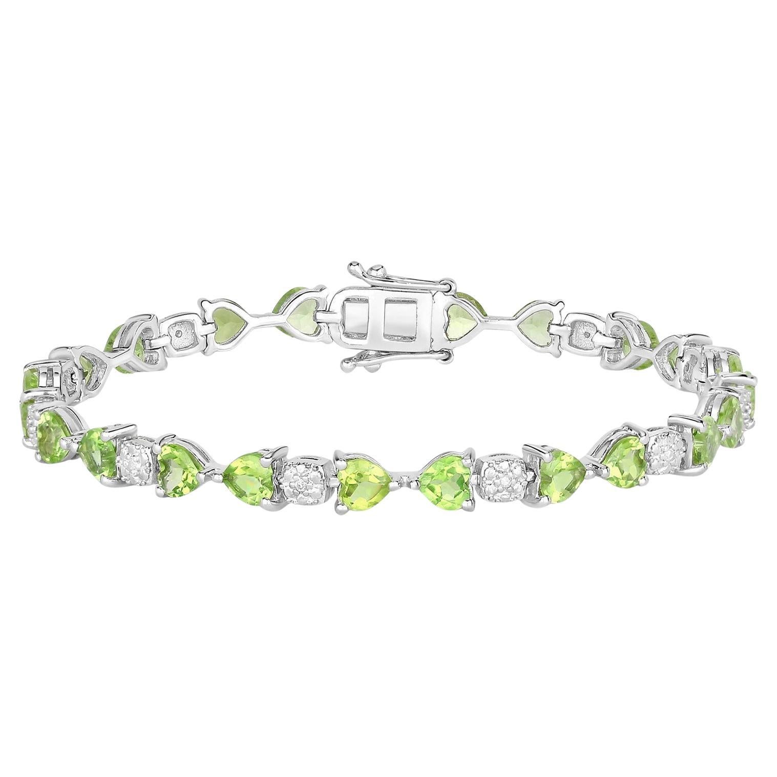 Peridot Tennis Bracelet Diamonds 9.75 Carats Sterling Silver For Sale