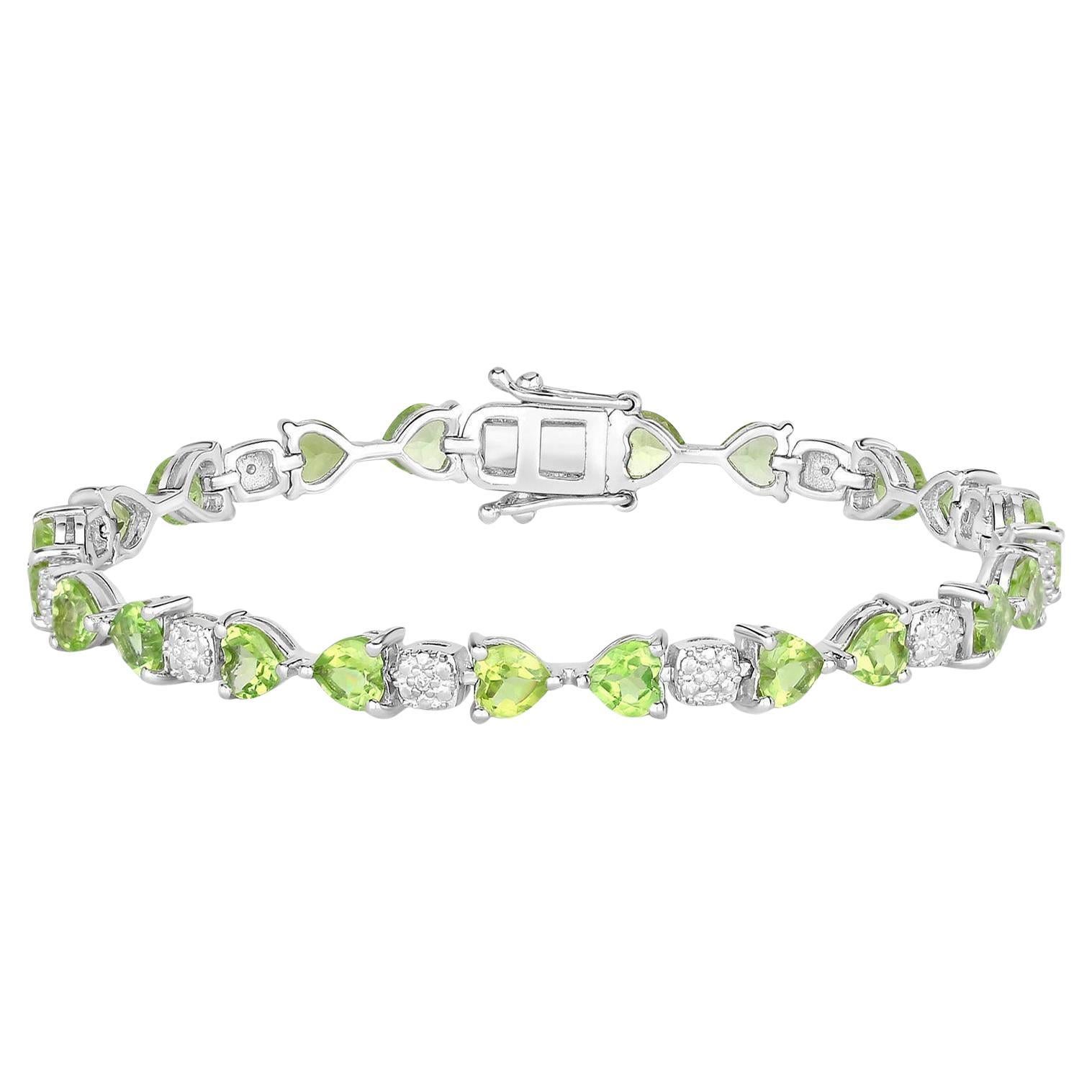 Pulsera de Tenis Peridoto Diamantes 9,75 Quilates Plata de Ley