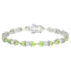 Peridot Tennis Bracelet Diamonds 9.75 Carats Sterling Silver