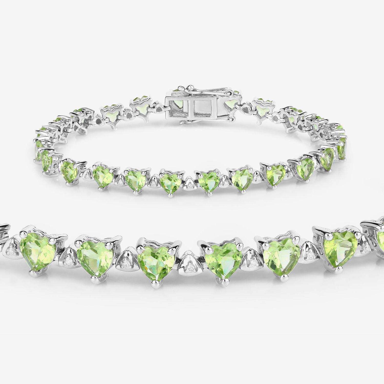 Contemporain Bracelet de tennis en péridot Diamants blancs 10,2 carats Argent Sterling en vente