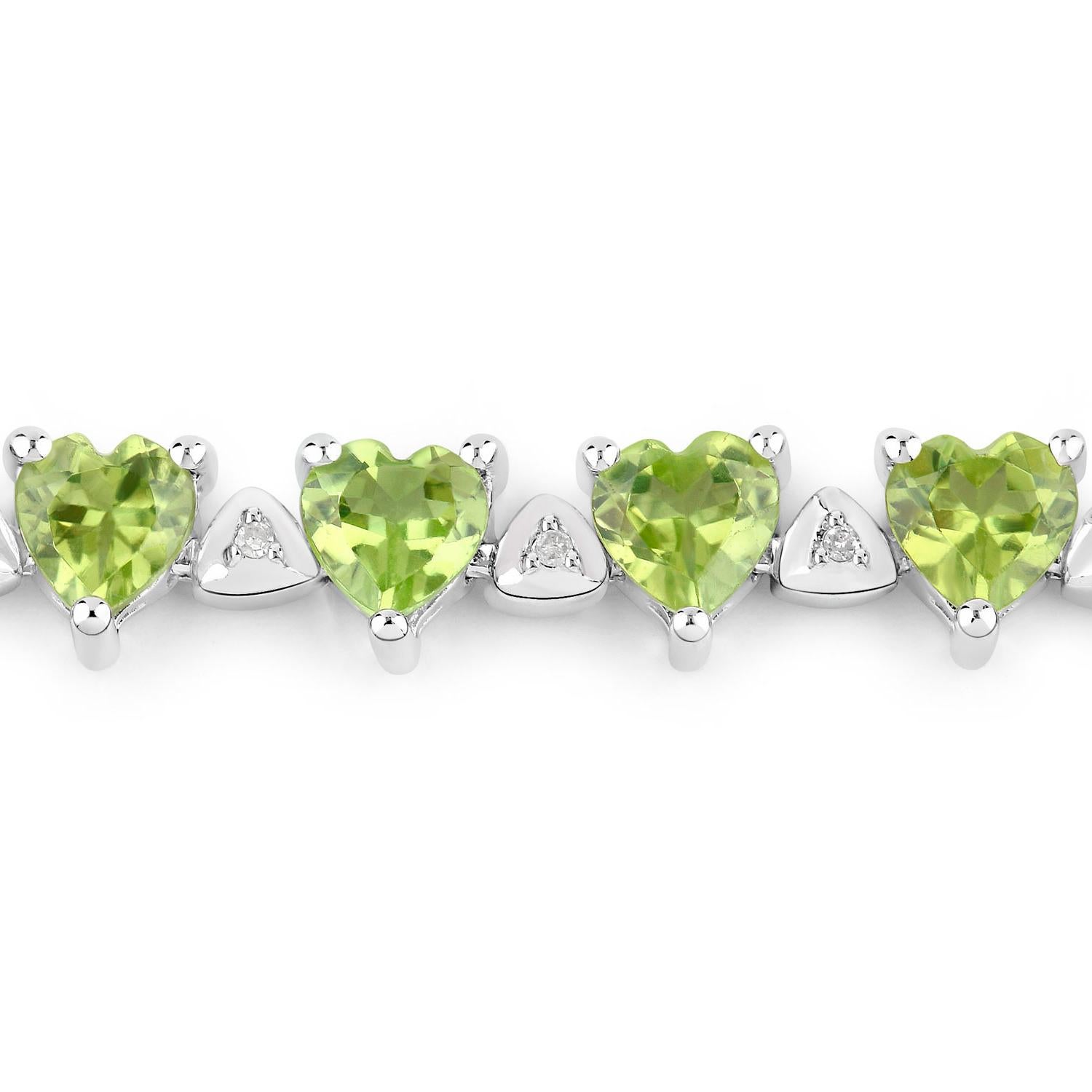 Pulsera de Tenis Peridoto Diamantes Blancos 10,2 Quilates Plata de Ley Corte de corazón en venta