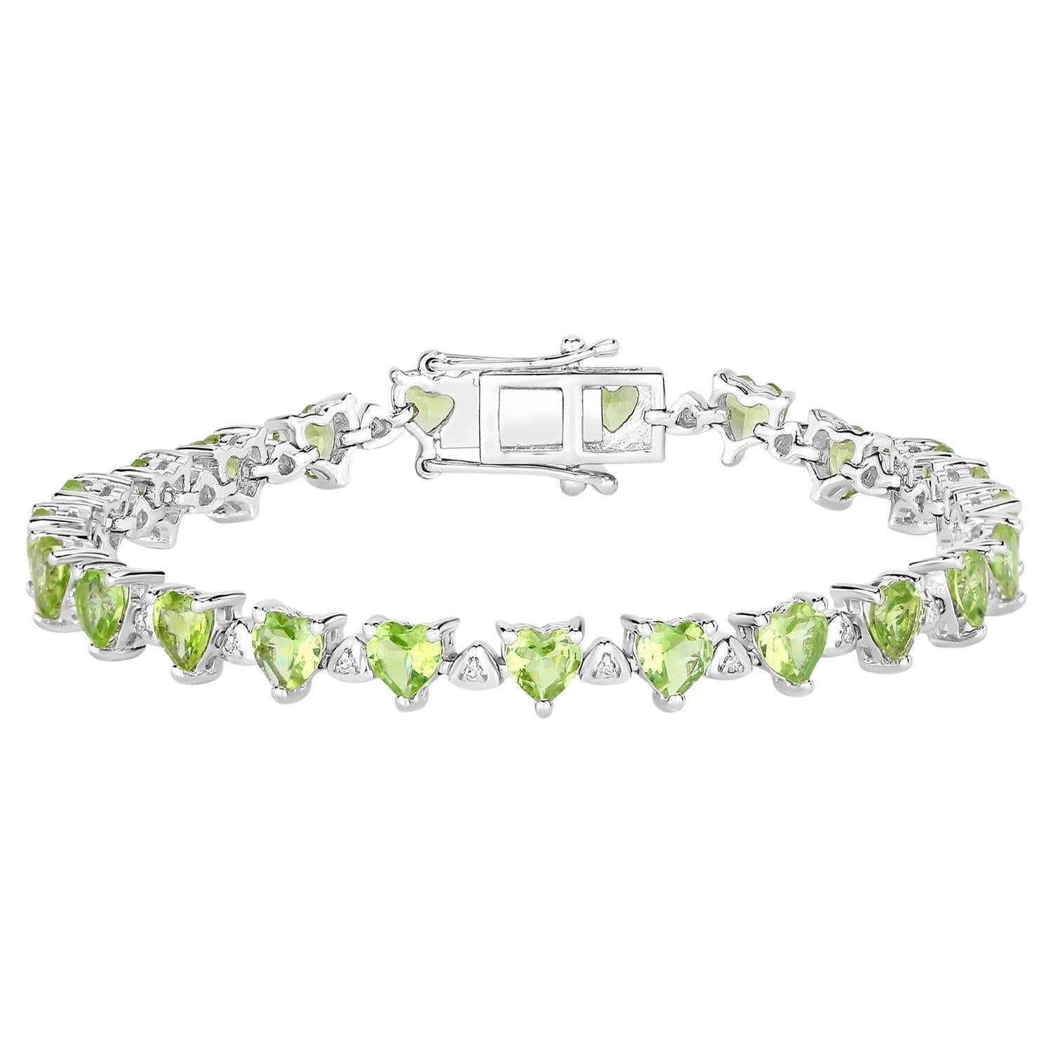 Bracelet de tennis en péridot Diamants blancs 10,2 carats Argent Sterling en vente