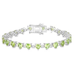 Peridot Tennis Bracelet White Diamonds 10.2 Carats Sterling Silver