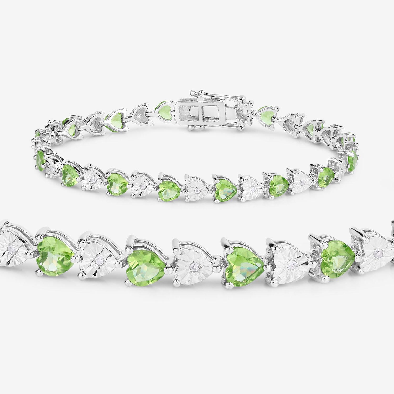 Pulsera de peridoto Diamantes blancos 6,7 quilates Plata de ley rodiada Contemporáneo en venta