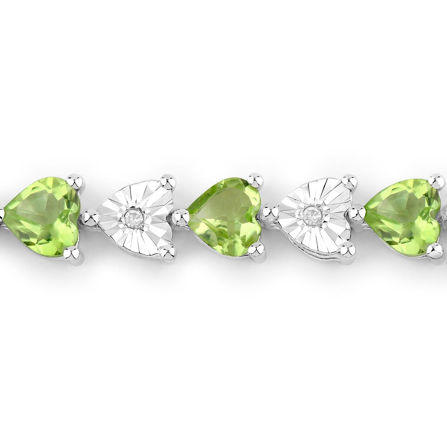 Pulsera de peridoto Diamantes blancos 6,7 quilates Plata de ley rodiada Corte de corazón en venta
